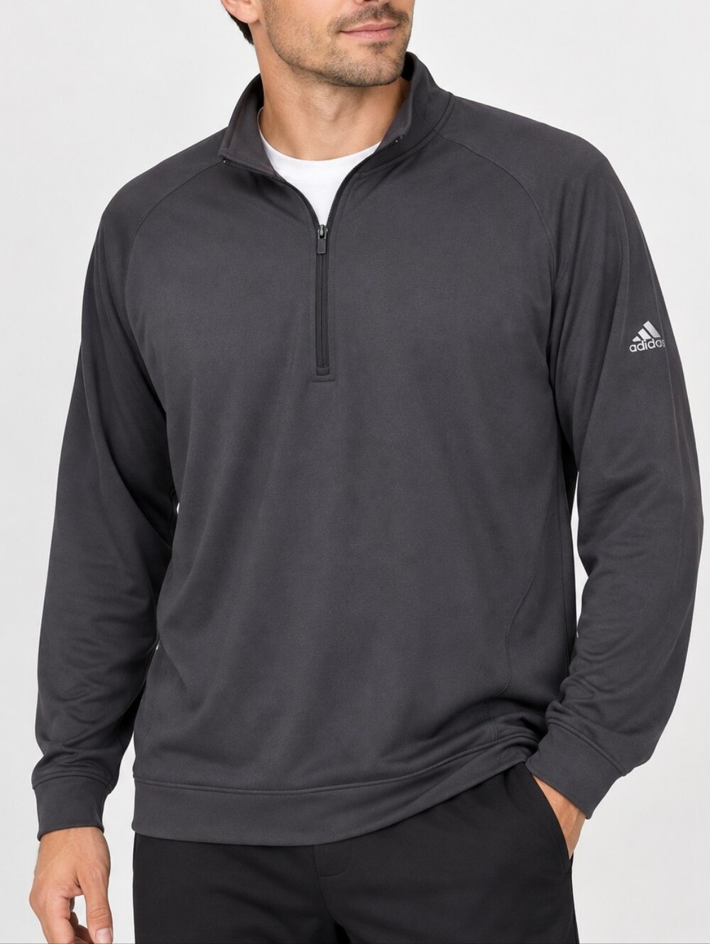 ADIDAS Men’s Dark Gray 3/4-Zip Pullover Sweater – 2XL